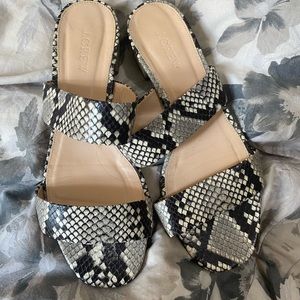 J. Crew snake print block heel slides